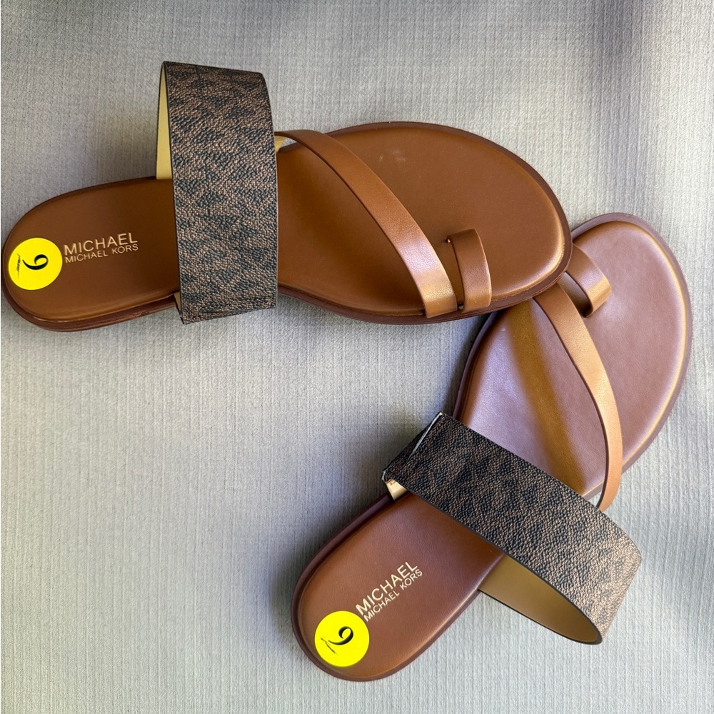 Michael Kors Brown and Tan Slide Sandals